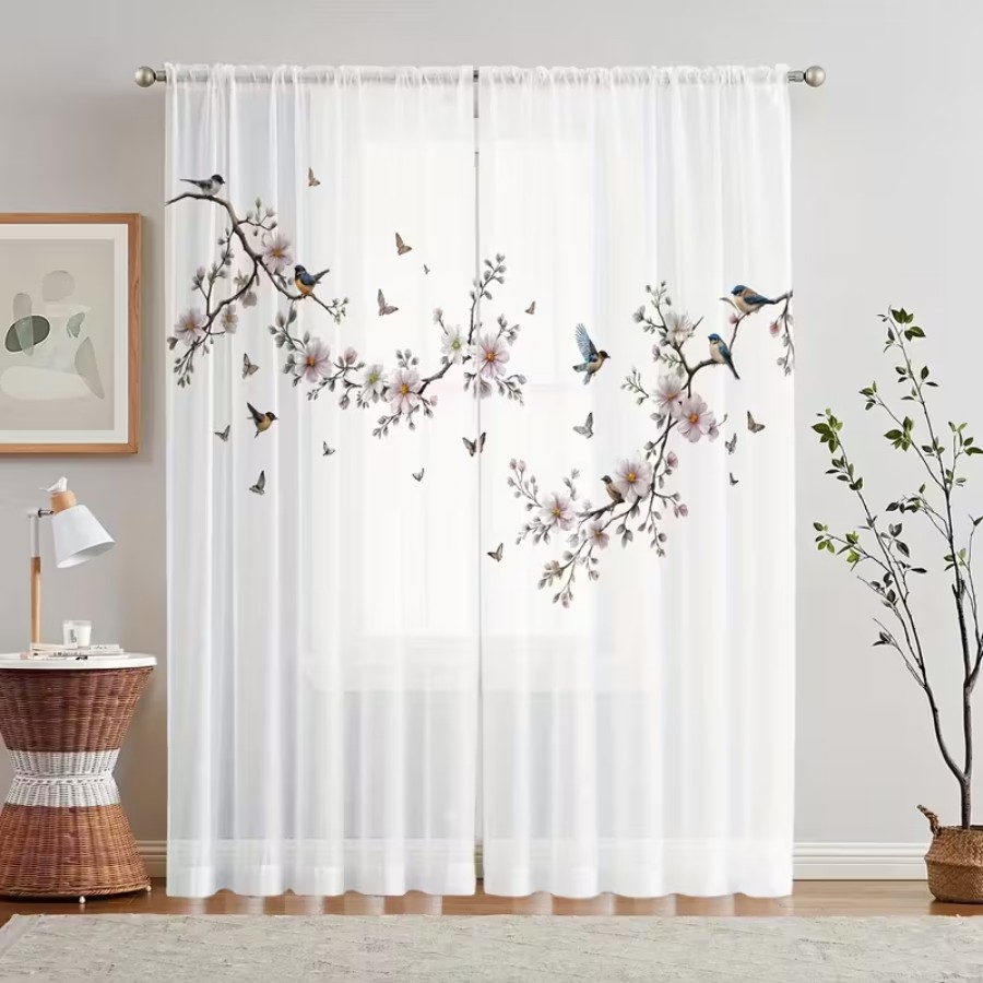 Home Office Rate - 2 Cortinas Transparentes con Estampado Digital,
