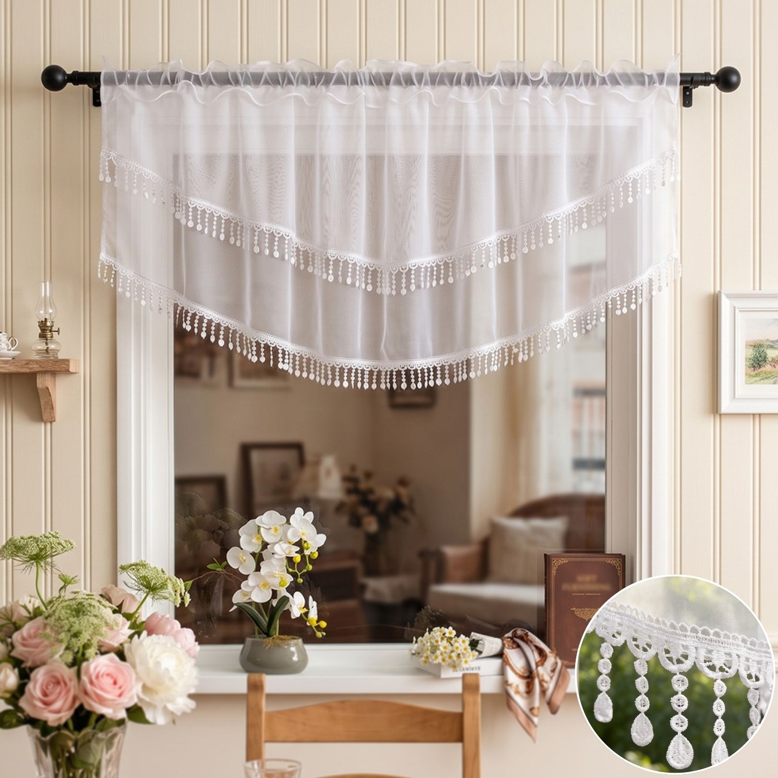 Home Office Rate - 2 Cortinas de Encaje Blanco con