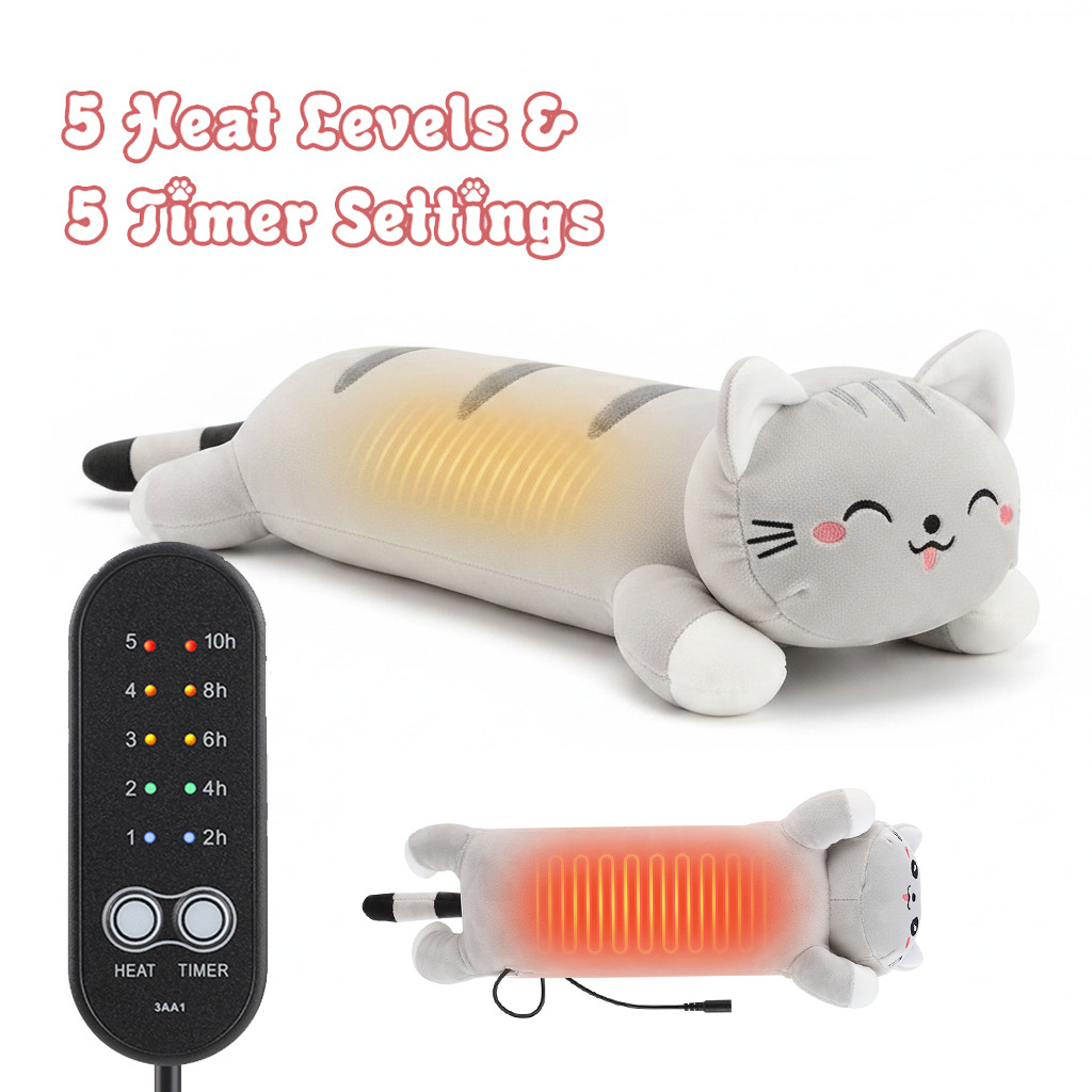 Home Office Cozy - Cojín Térmico de Gato de Peluche,