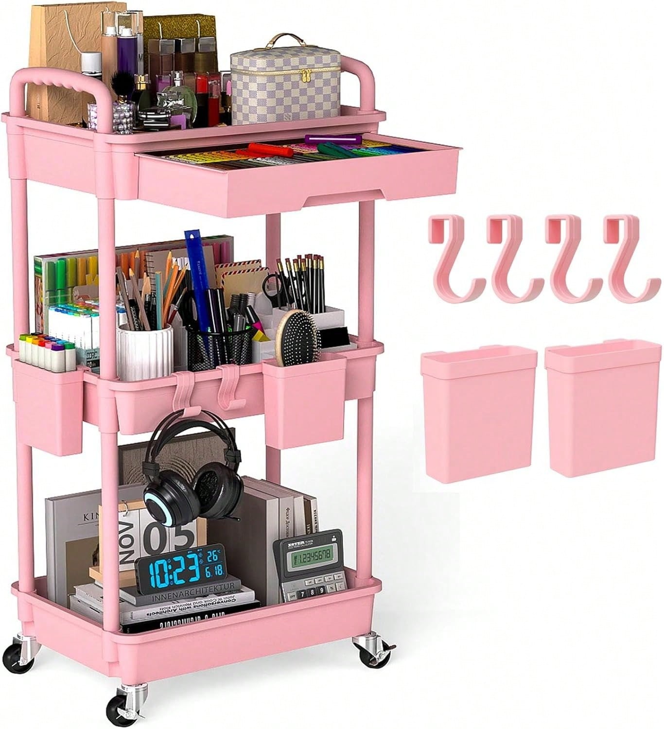 Office Drawer Organizer - Carrito utilitario rodante de 3 niveles