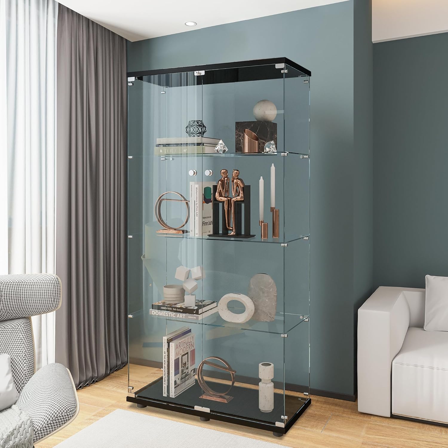 Vitrina de Vidrio con 4 Estant - Home Office Living Room reseña y precio