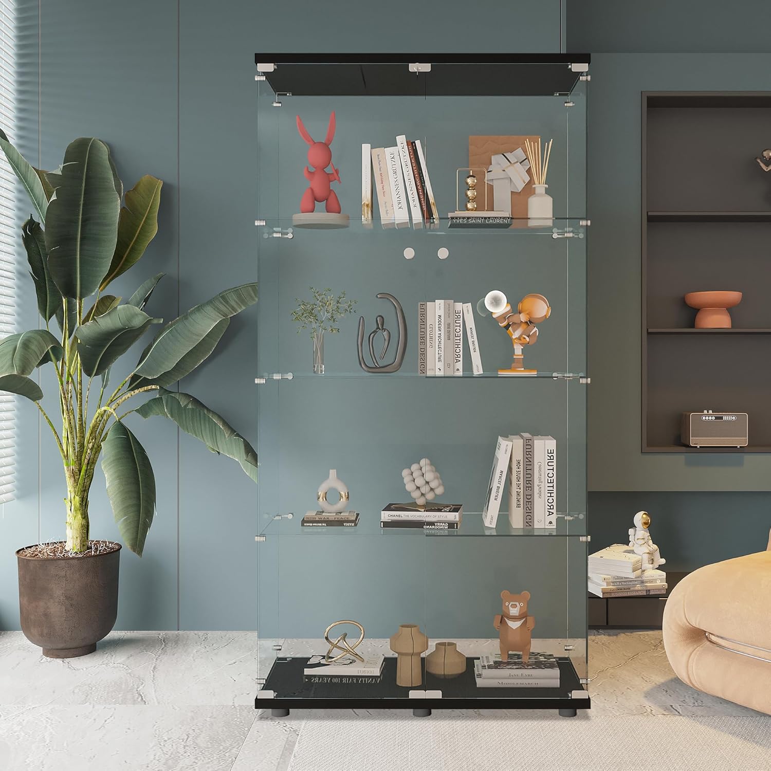 Vitrina de Vidrio con 4 Estant - Home Office Living Room reseña y precio