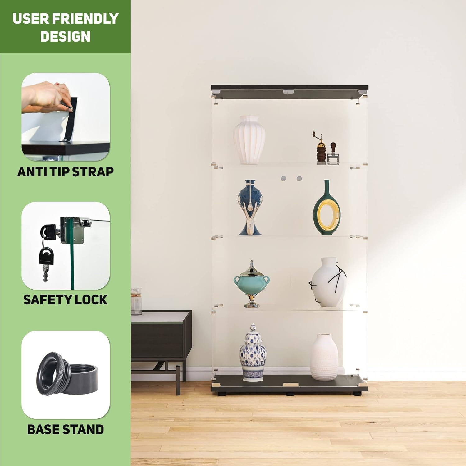 Vitrina de Vidrio con 4 Estant - Home Office Living Room reseña y precio